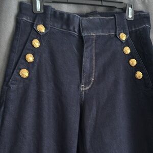 WHBM high rise wide leg sailor denim jeans with gold accent buttons sz 10